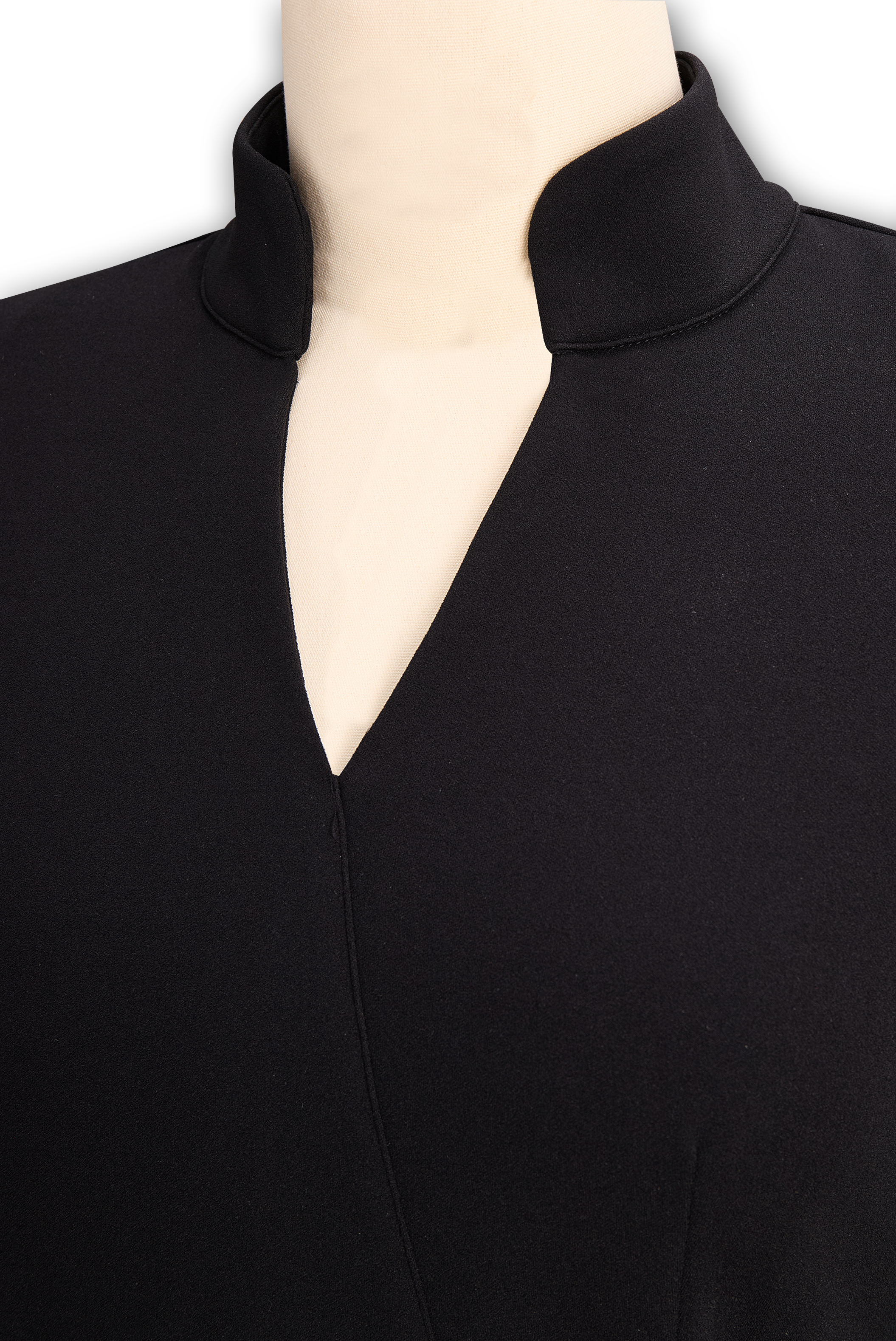 Refined Black Belted Sheath Dress with Mandarin Collar Avalabel