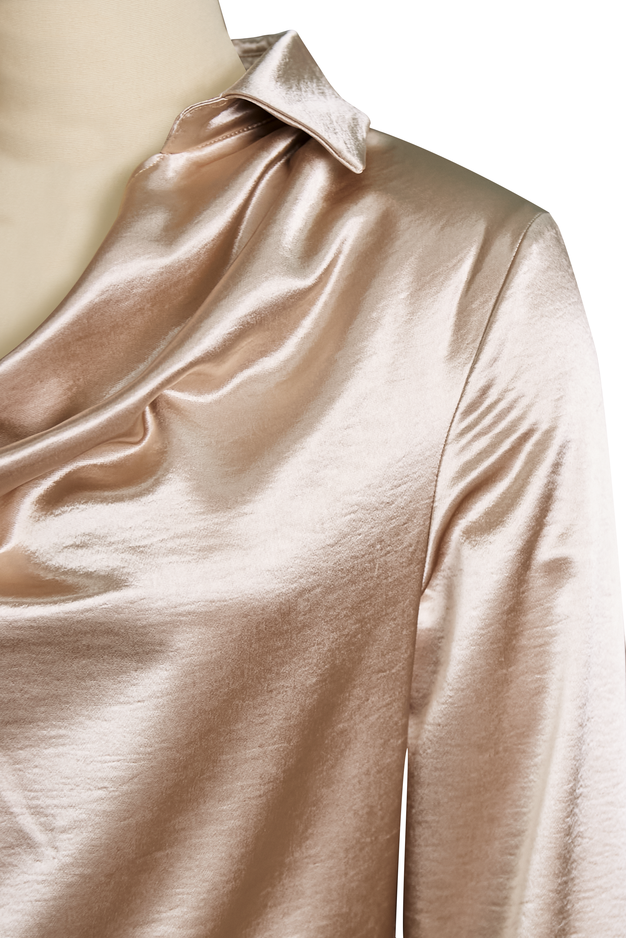 Elegant White Satin Blouse with Draped Neckline Avalabel
