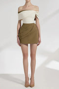 Marjorie A-line Pleated Cotton Twill Mini Dress in Kahki Avalabel