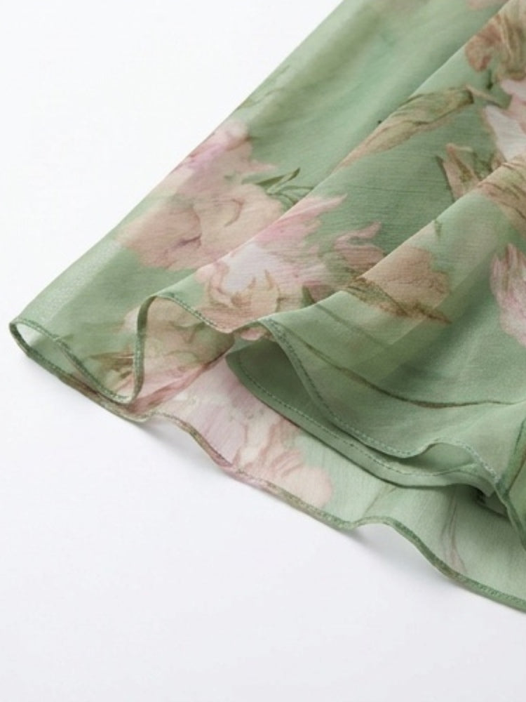 Polly Green Floral Chiffon Halter Maxi Dress Avalabel