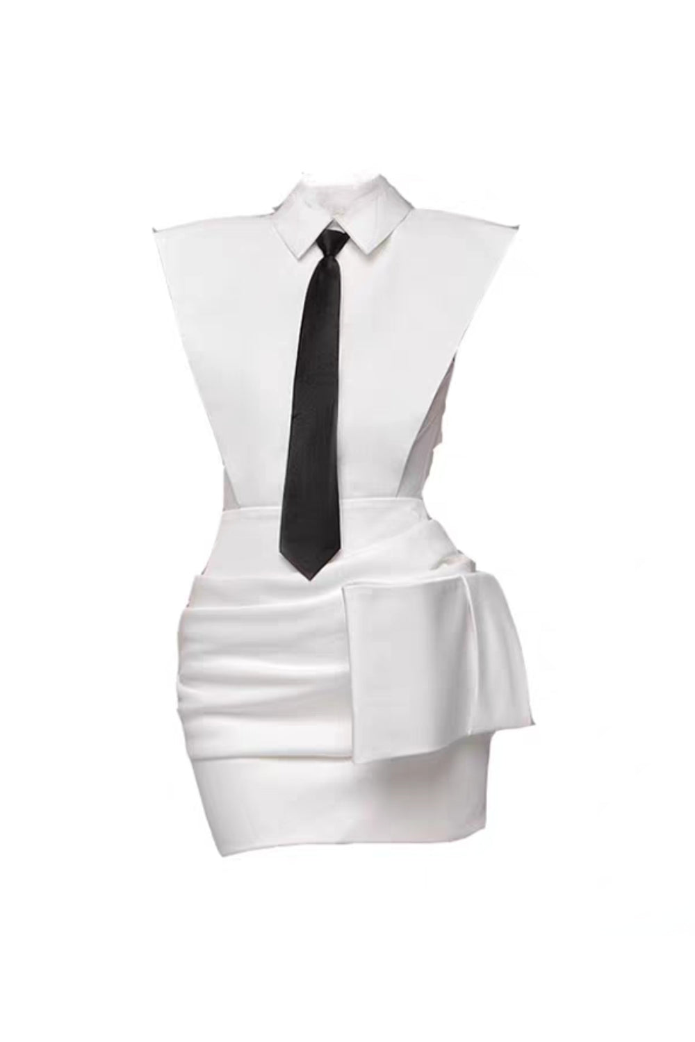 White Bowknot Mini Dress With Necktie Avalabel