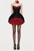 Rose Flower Ruffled Floral Mini Dress in Red Soraya