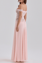 Botan Off Shoulder Lace Corset Chiffon Dress Avalabel