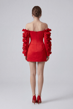 Elsa Red Off Shoulder Ruffle Corset Mini Dress Avalabel
