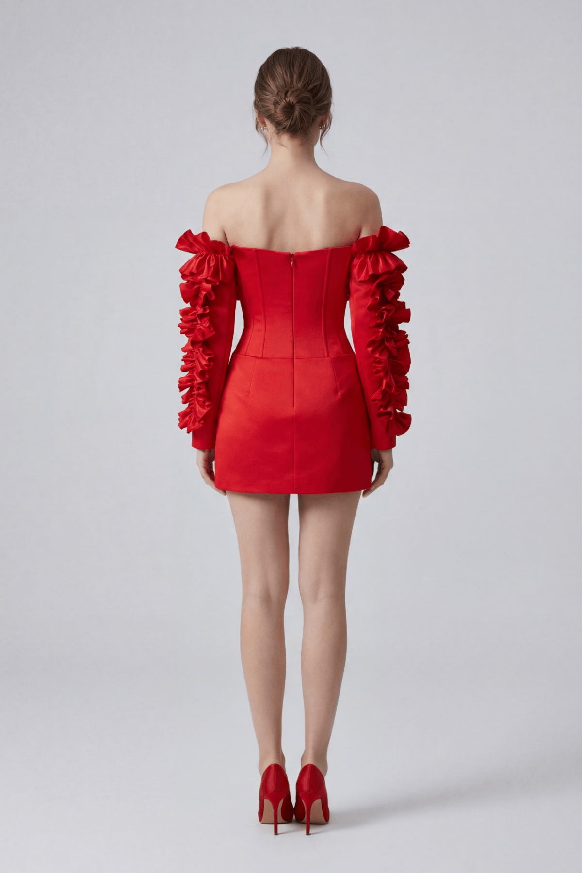 Elsa Red Off Shoulder Ruffle Corset Mini Dress Avalabel