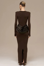 Elena Brown Long Sleeve Bodycon Maxi Dress Avalabel