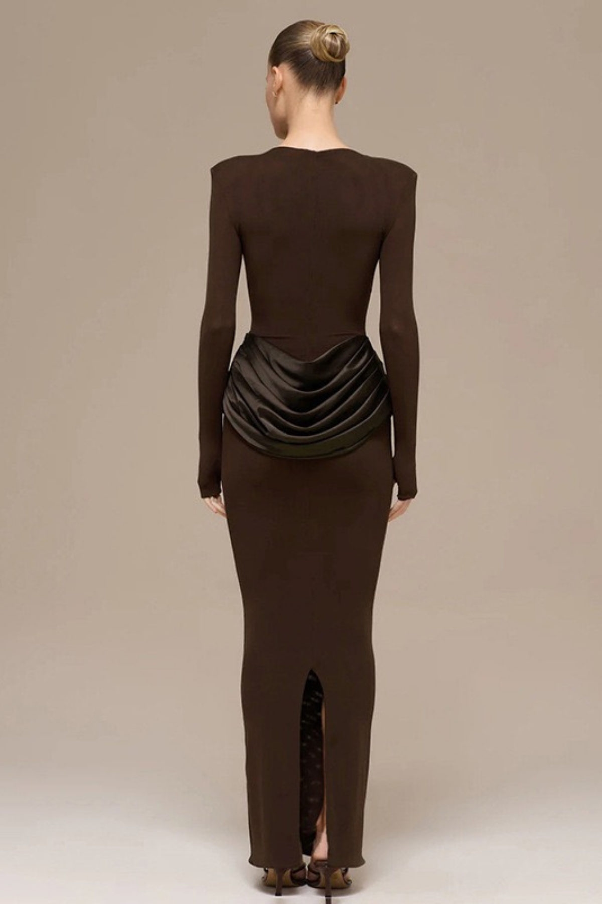 Elena Brown Long Sleeve Bodycon Maxi Dress Avalabel