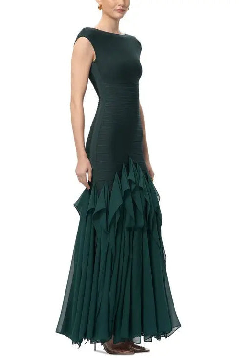 Murray Ruffled Mesh Bodycon Bandage Maxi Dress in Green Avalabel