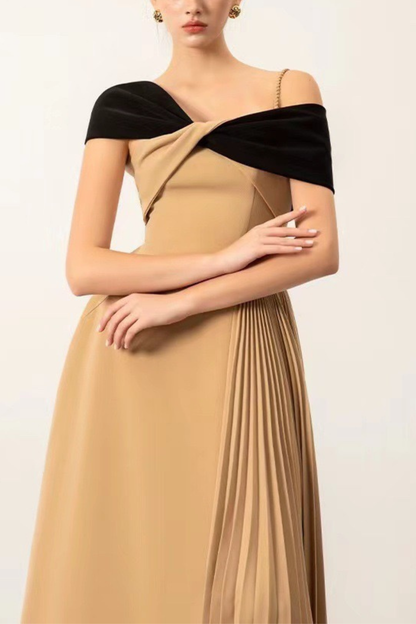 Ella Two‑Tone Off‑Shoulder Pleated Midi Dress