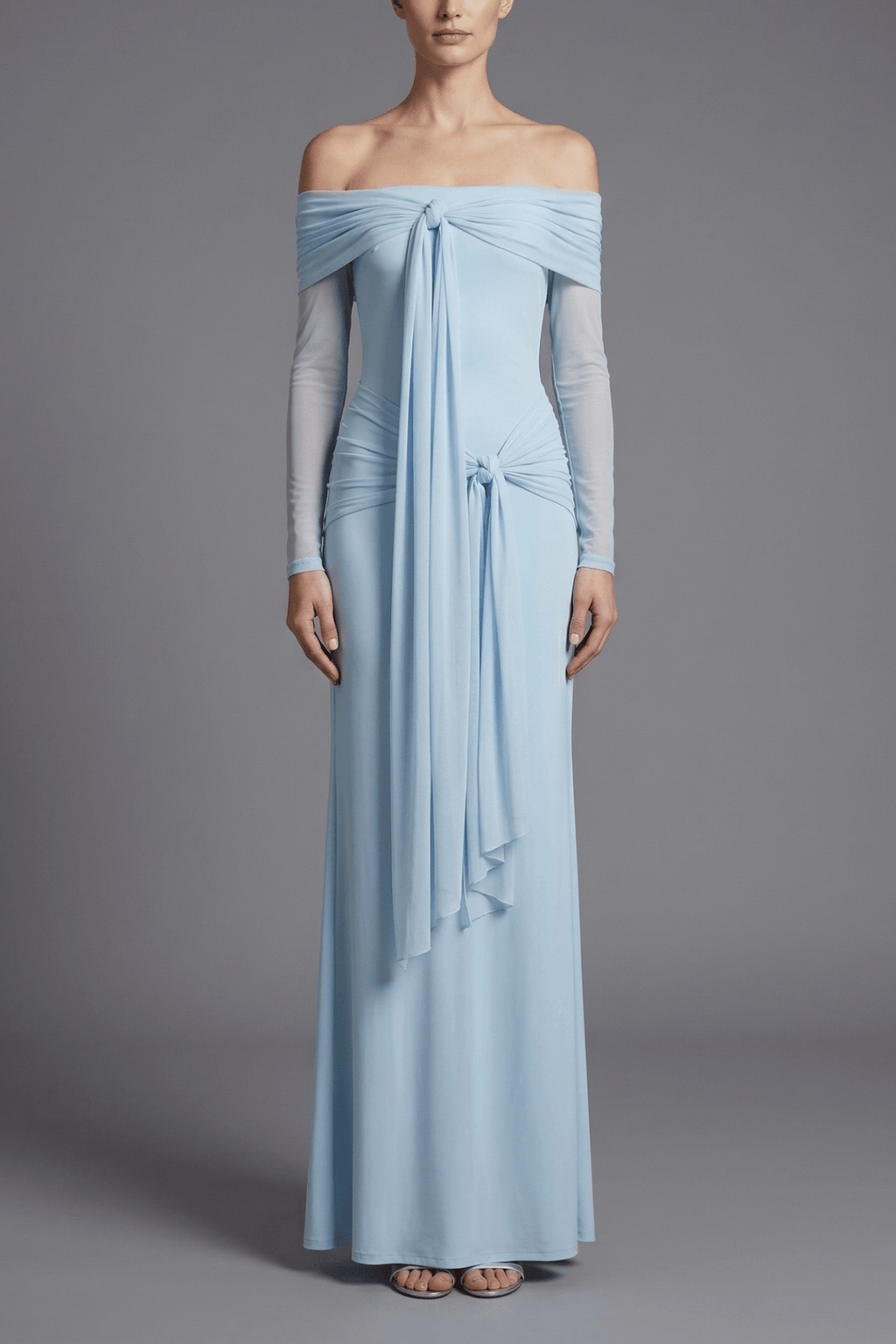 Fern Off Shoulder Mesh Sleeve Chiffon Dress Avalabel