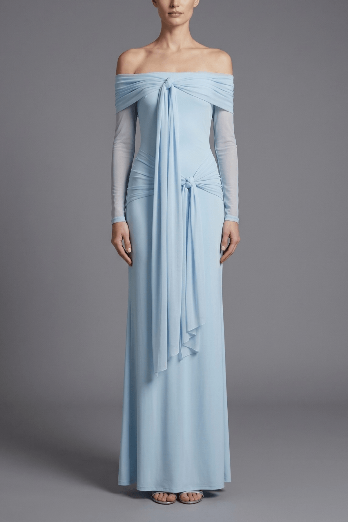 Fern Off Shoulder Mesh Sleeve Chiffon Dress Avalabel
