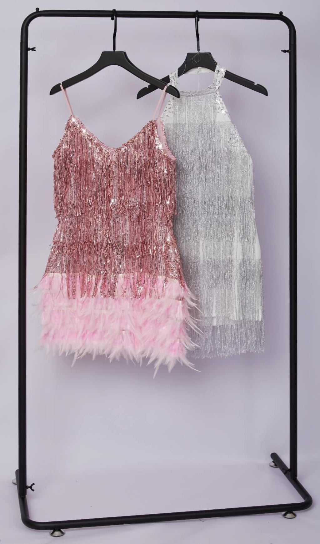 PINK TASSEL FEATHER MINI DRESS Avalabel