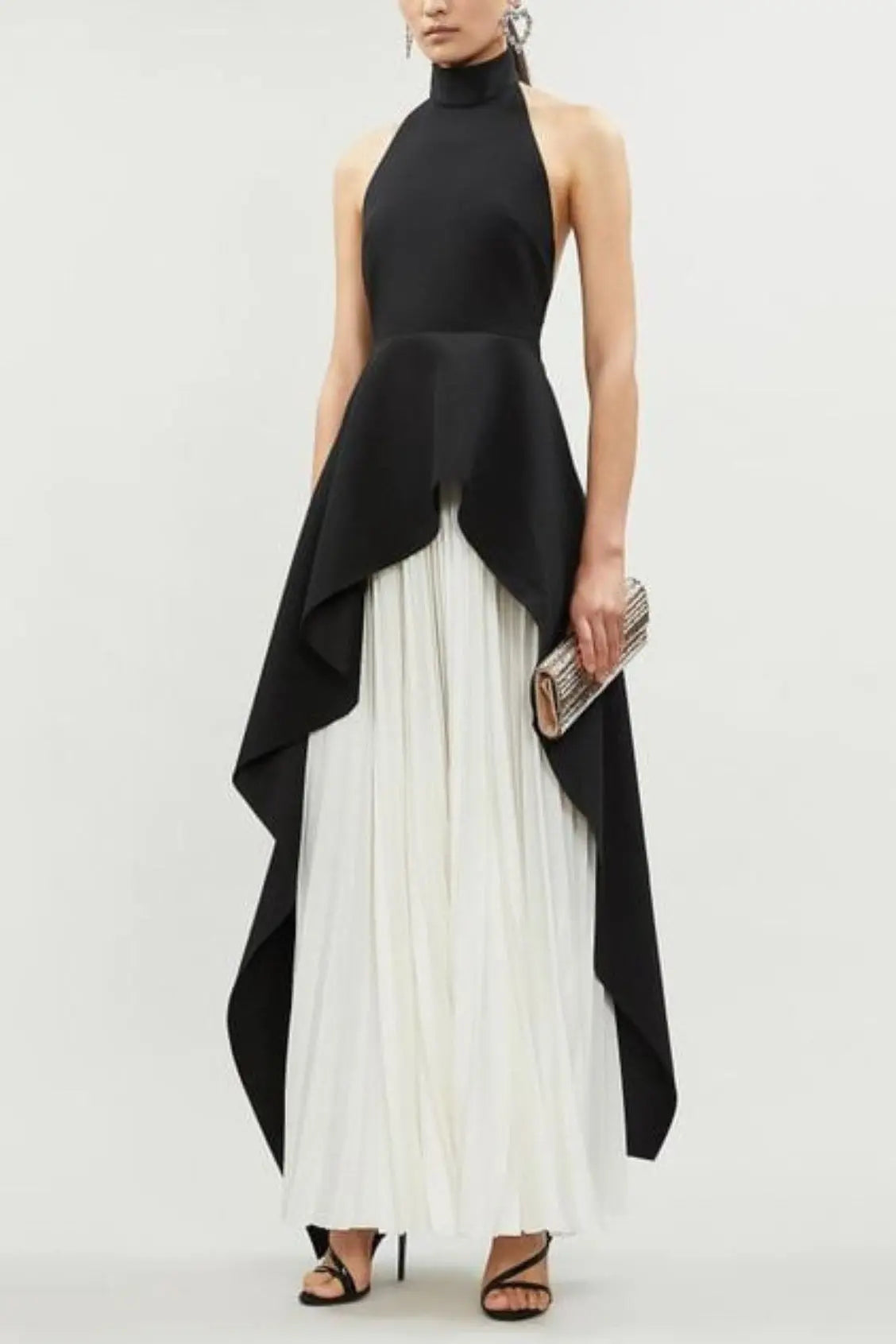 BANDAGE HIGH NECK PLEATED PEPLUM MAXI DRESS Avalabel