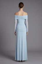 Fern Off Shoulder Mesh Sleeve Chiffon Dress Avalabel