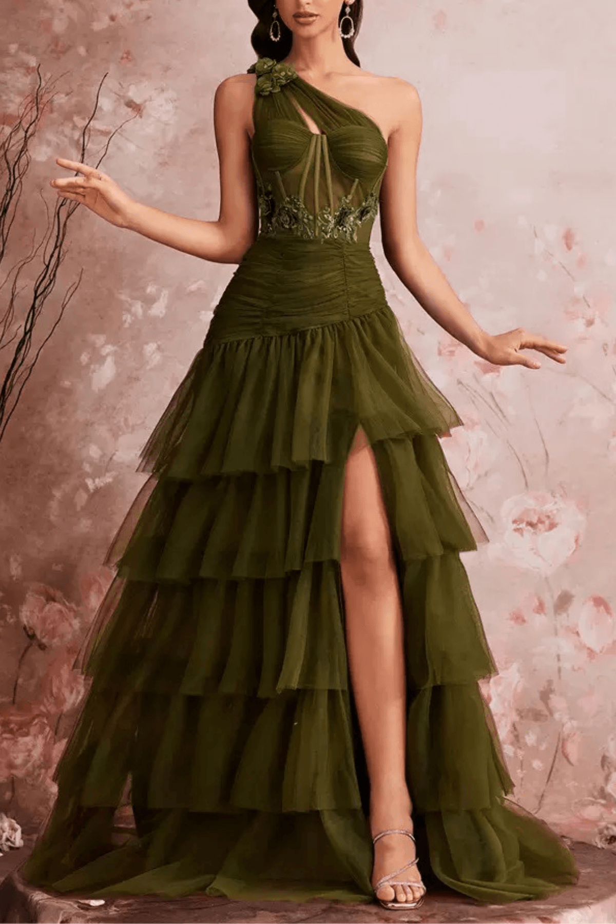 Cecilia One Shoulder Ruched Tiered Evening Dress Avalabel