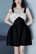 Black Sleeveless Mini Dress with Statement Bow and Structured Skirt Avalabel