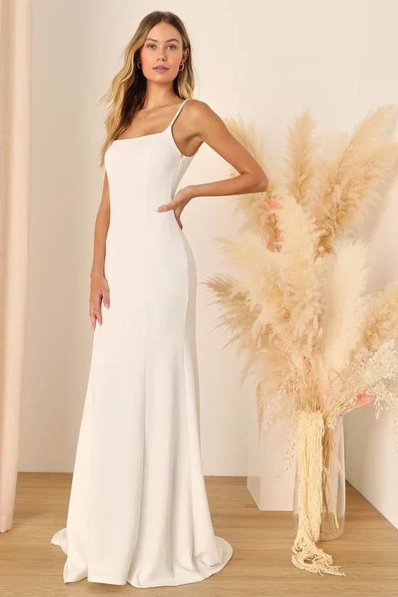 Blessed Romance White Sleeveless Button Back Mermaid Maxi Dress Avalabel