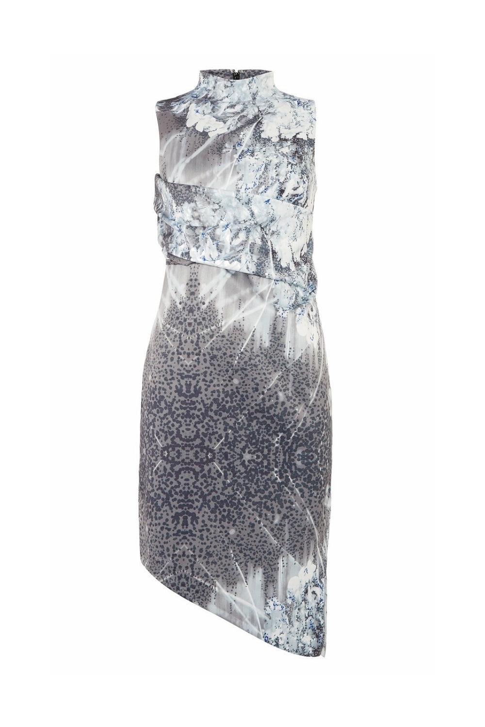 Print Satin Asymmetrical Slanted Hem Mini Dress Avalabel