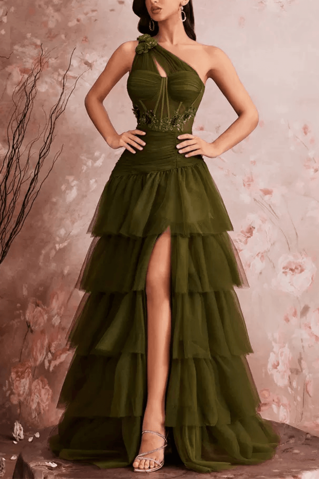 Cecilia One Shoulder Ruched Tiered Evening Dress Avalabel