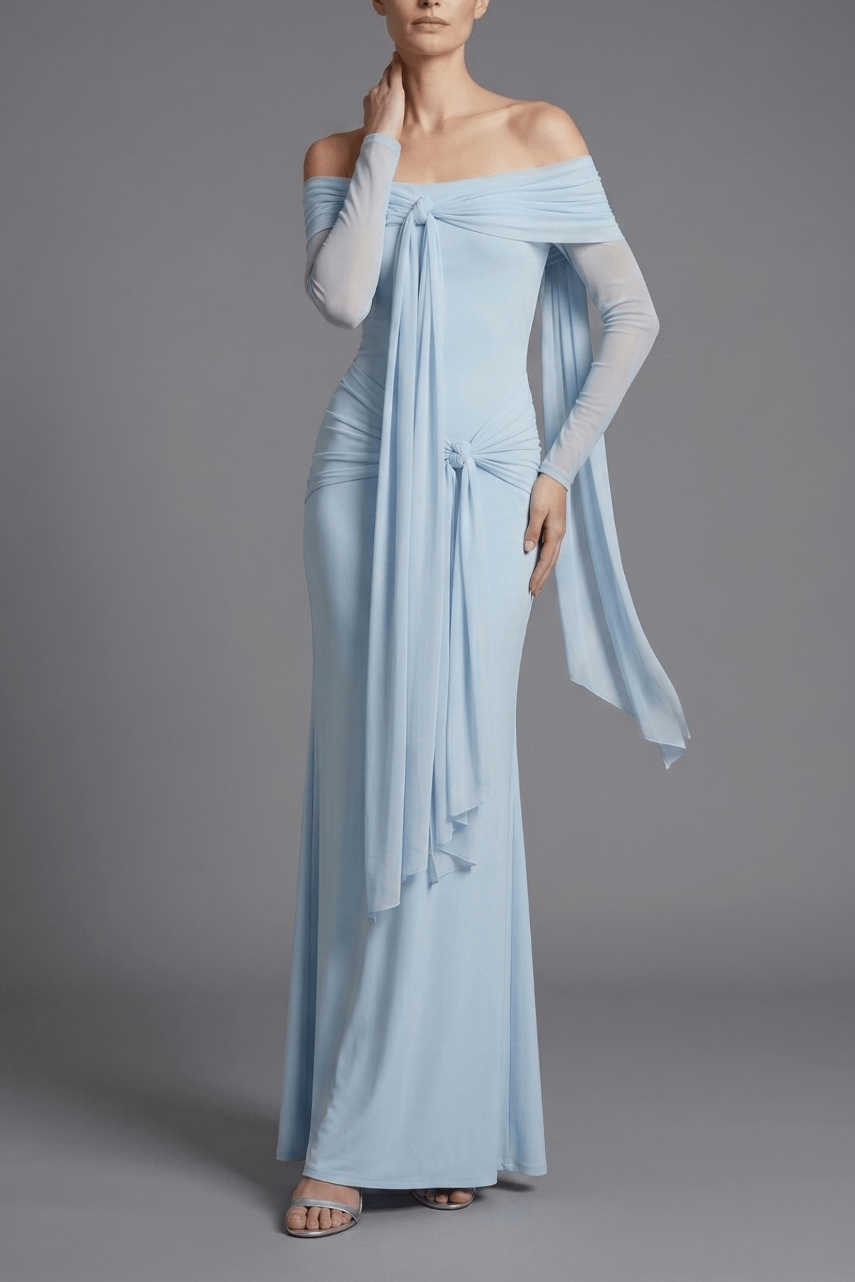 Fern Off Shoulder Mesh Sleeve Chiffon Dress Avalabel