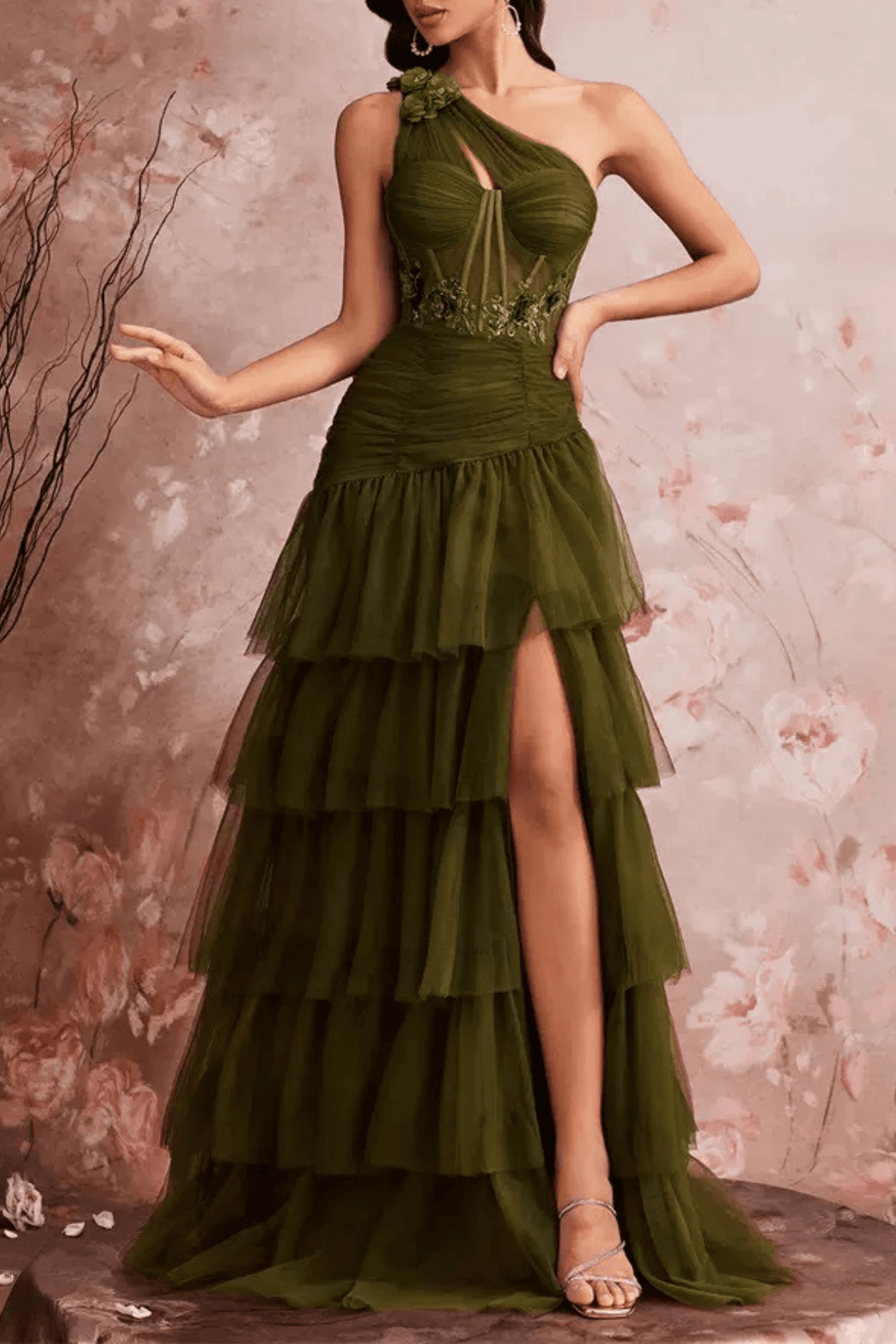 Cecilia One Shoulder Ruched Tiered Evening Dress Avalabel