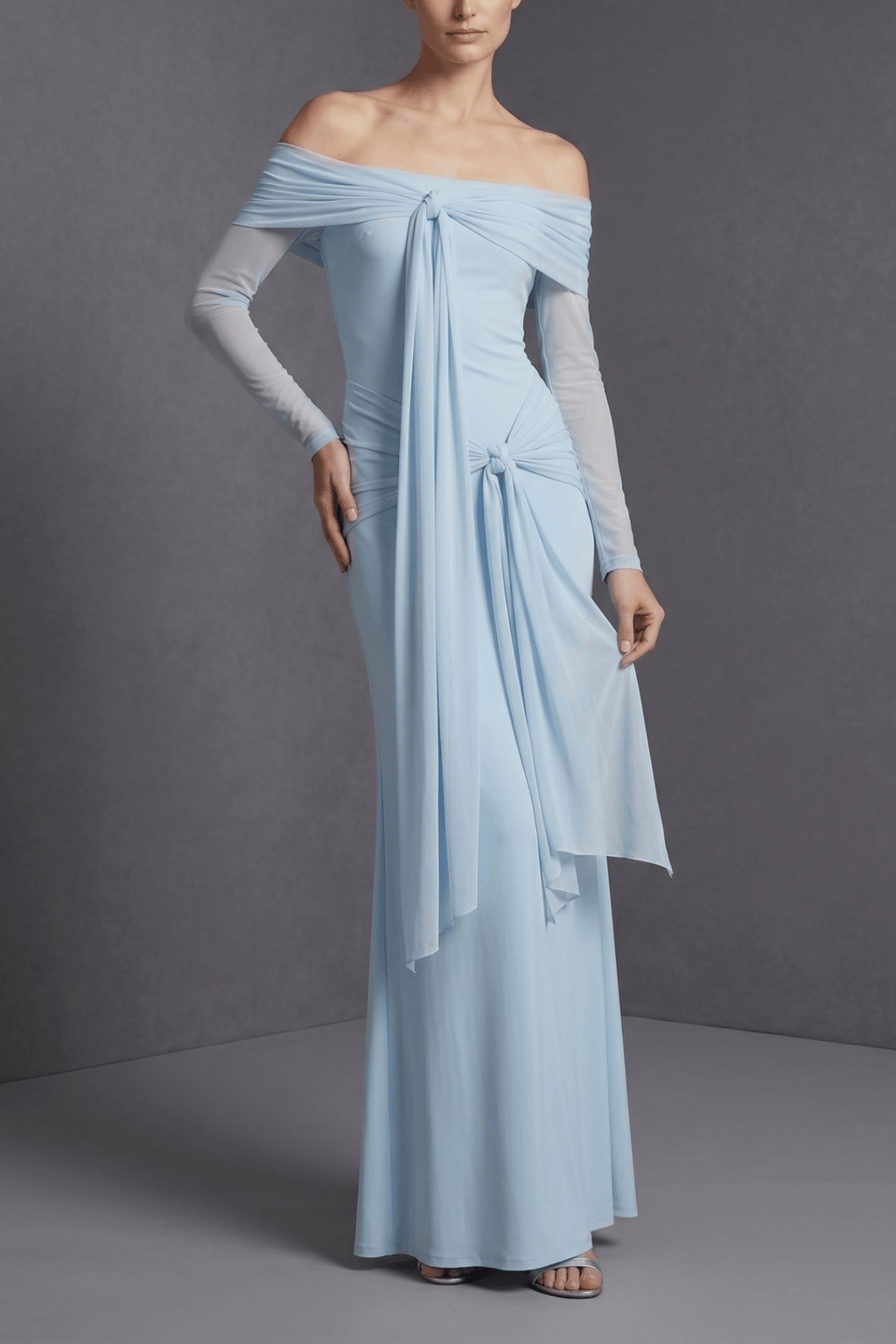 Fern Off Shoulder Mesh Sleeve Chiffon Dress Avalabel