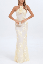 Jenny Cream Halter 3D Floral Mermaid Dress Avalabel