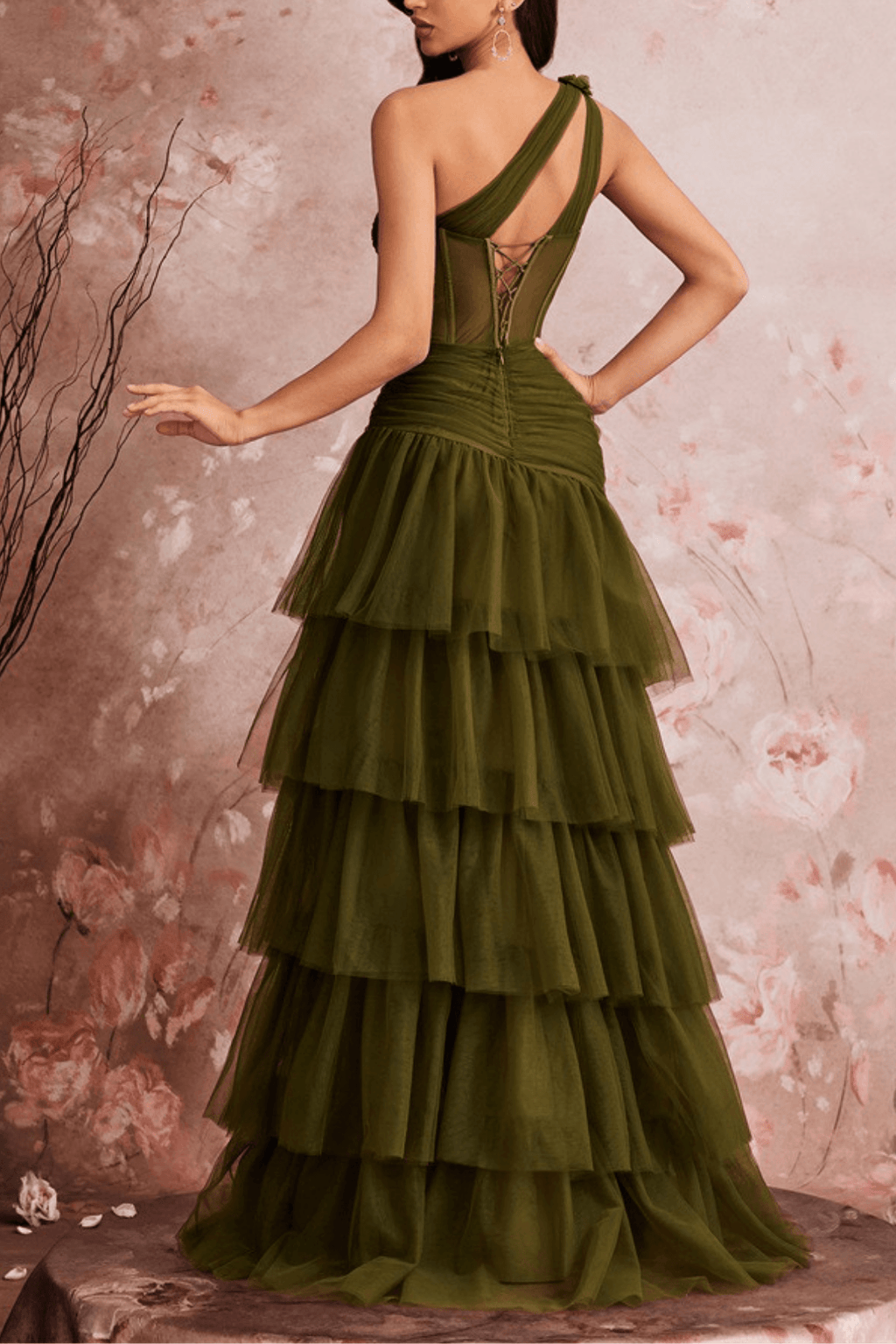 Cecilia One Shoulder Ruched Tiered Evening Dress Avalabel