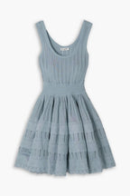Ribbed Pointelle Knit Mini Dress in Blue Avalabel