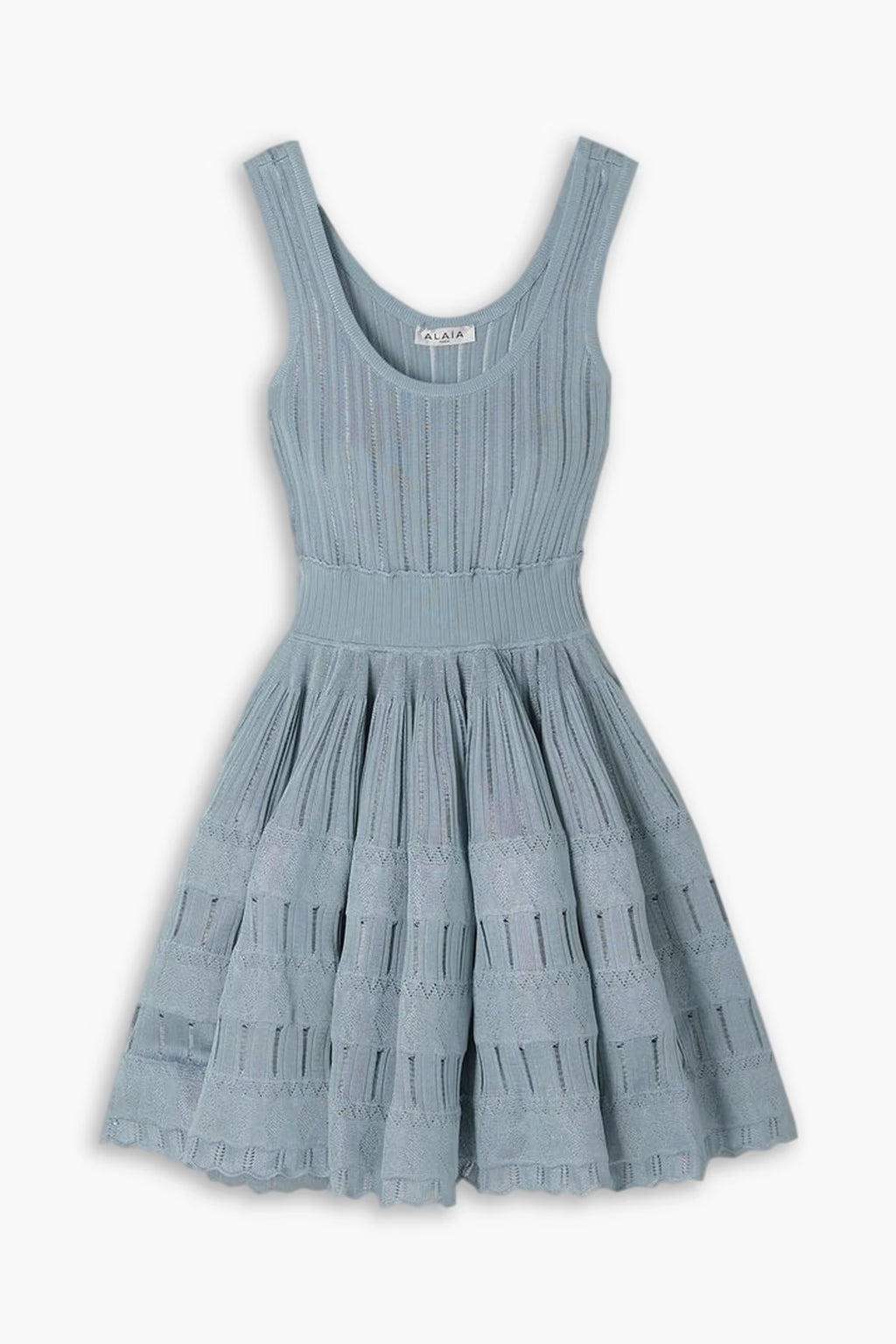 Ribbed Pointelle Knit Mini Dress in Blue Avalabel