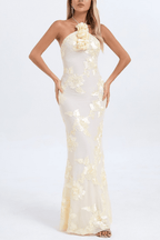 Jenny Cream Halter 3D Floral Mermaid Dress Avalabel