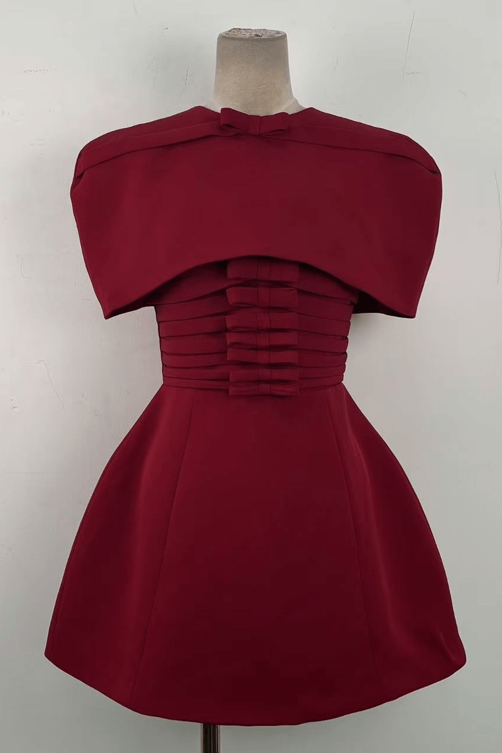 Nicole Red Cape Sleeve Ruched Mini Dress Avalabel