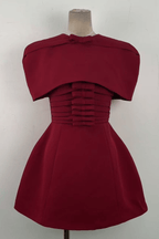 Nicole Red Cape Sleeve Ruched Mini Dress Avalabel