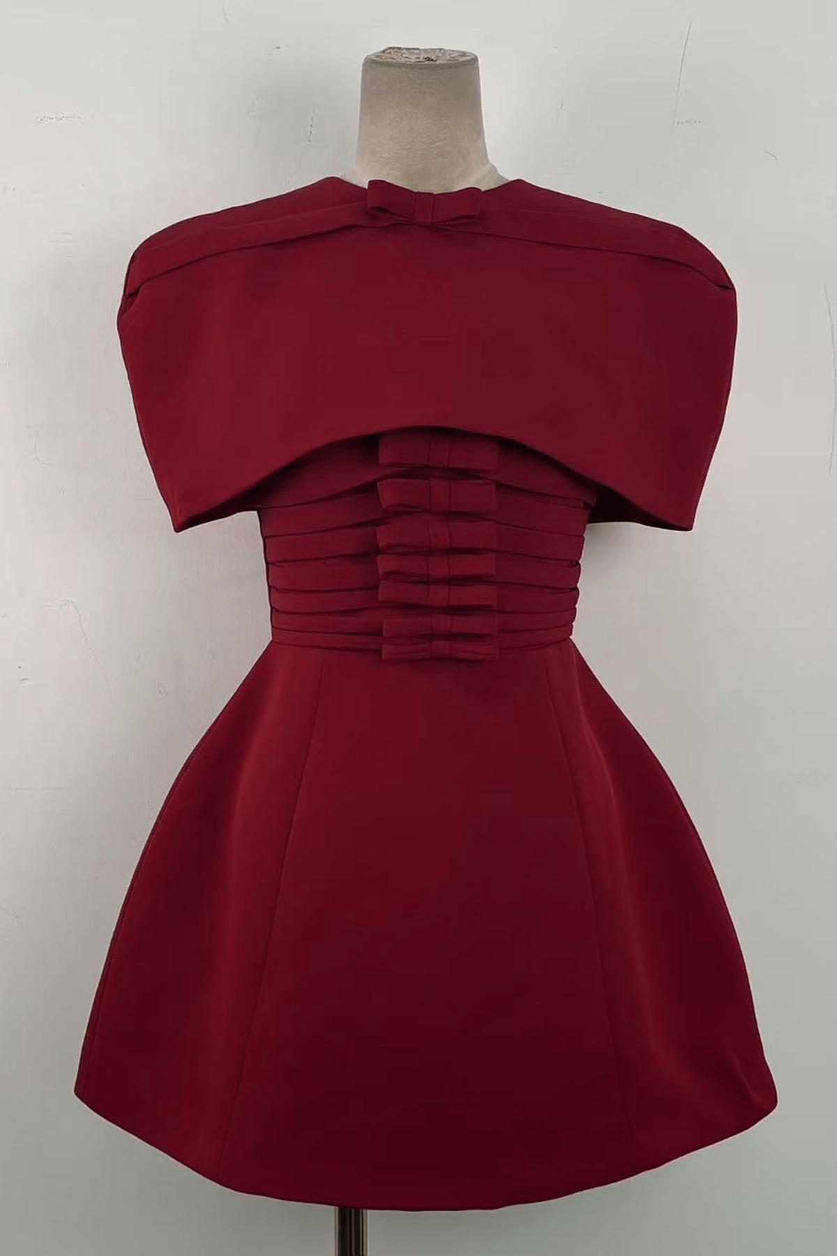 Nicole Red Cape Sleeve Ruched Mini Dress Avalabel