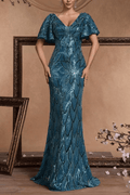 Diana Sequin Mermaid V‑Neck Flutter Sleeve Formal Dress Avalabel