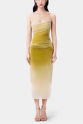 Ombre Velvet Strapless Draped Ruched Dress Avalabel