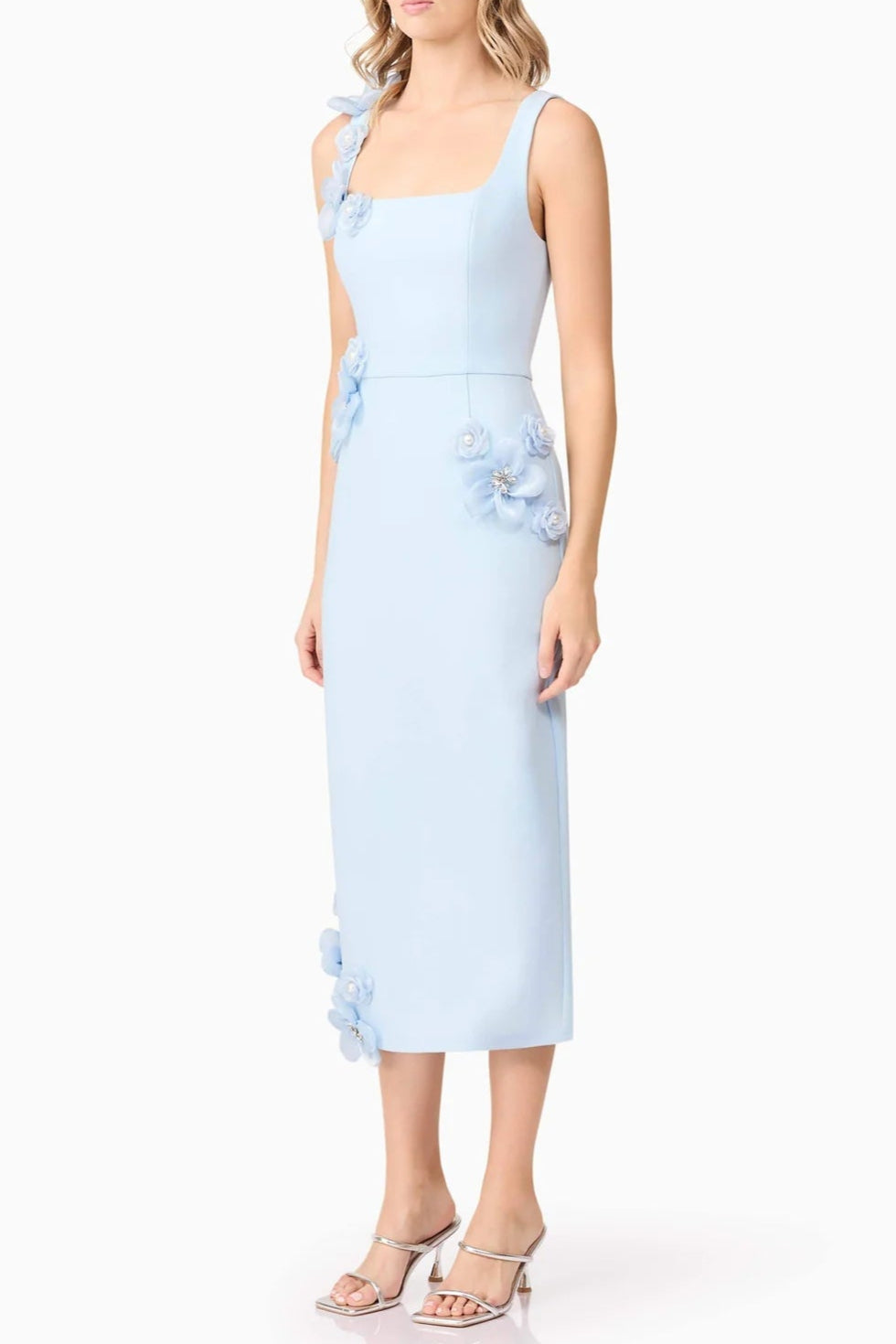 Sabrina 3D Flower Midi Dress in Blue Soraya