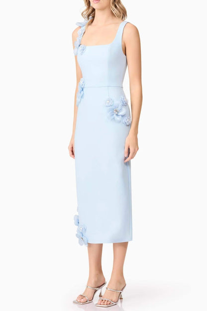 Sabrina 3D Flower Midi Dress in Blue