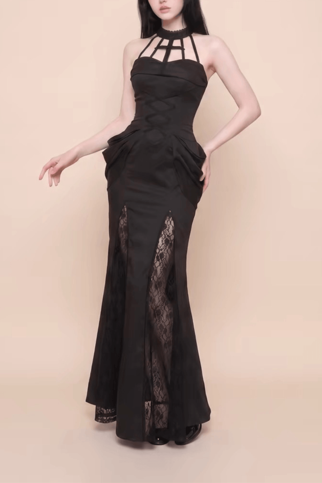 Nydia Gothic Halter Cutout Mermaid Dress Avalabel