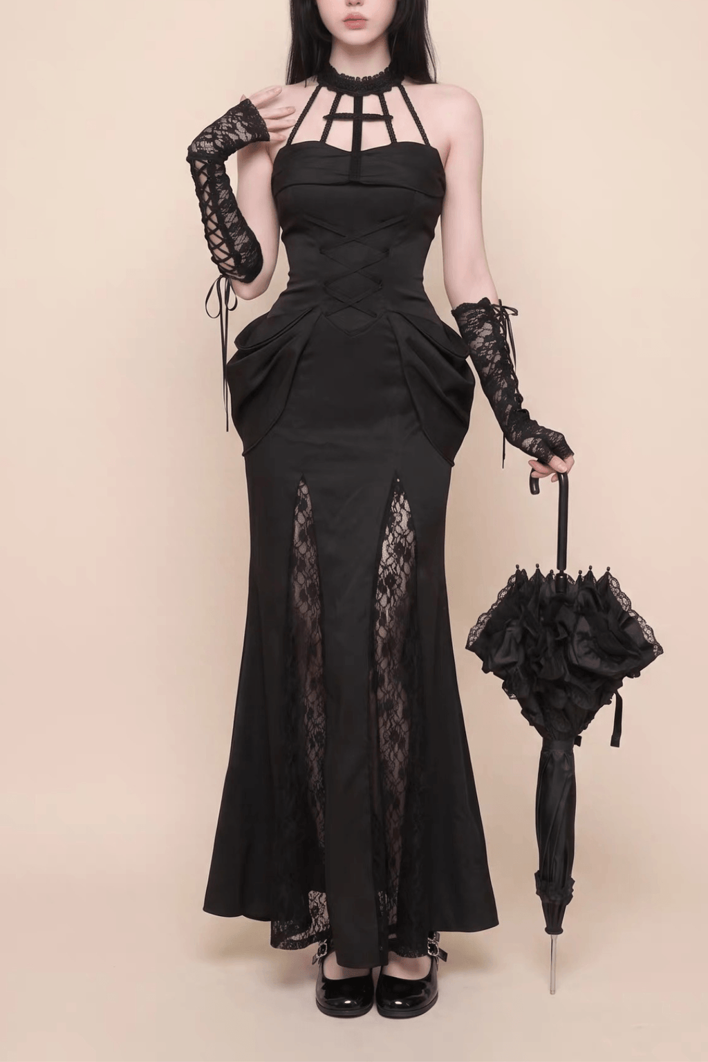 Nydia Gothic Halter Cutout Mermaid Dress Avalabel