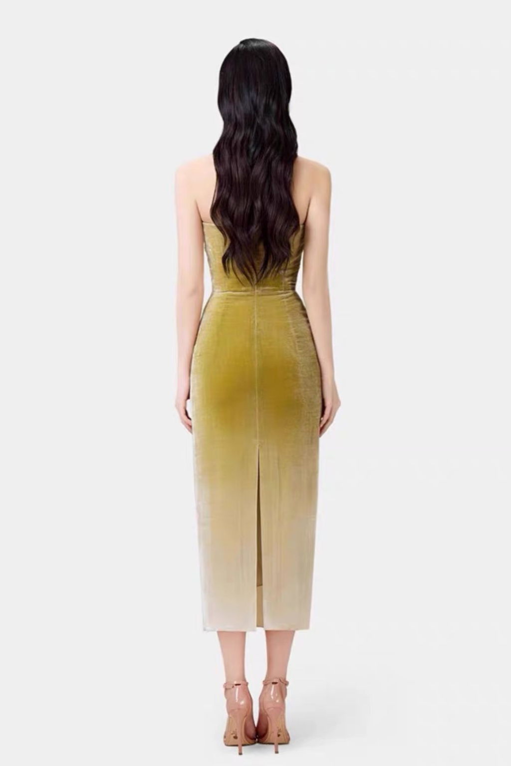 Ombre Velvet Strapless Draped Ruched Dress Avalabel