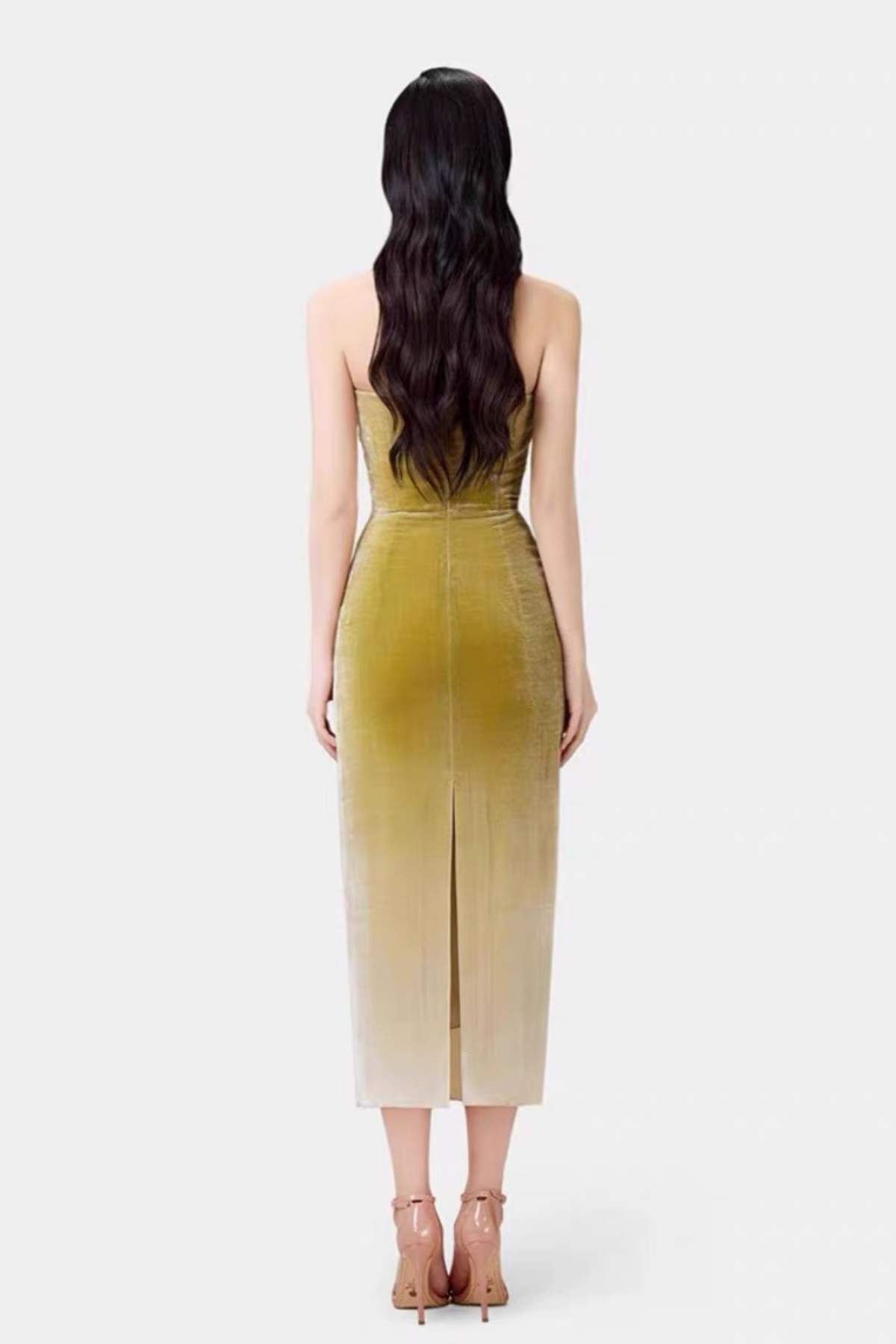 Ombre Velvet Strapless Draped Ruched Dress Avalabel