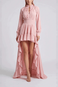 Karin Pink Long Sleeve High Low Ruffle Maxi Dress Avalabel