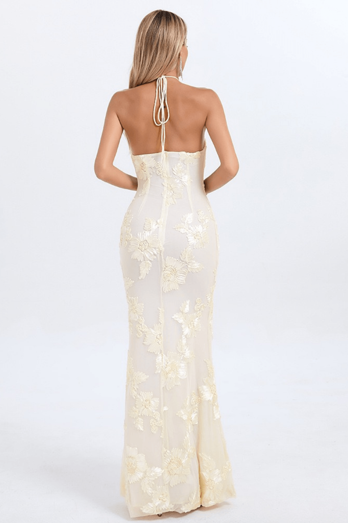 Jenny Cream Halter 3D Floral Mermaid Dress Avalabel