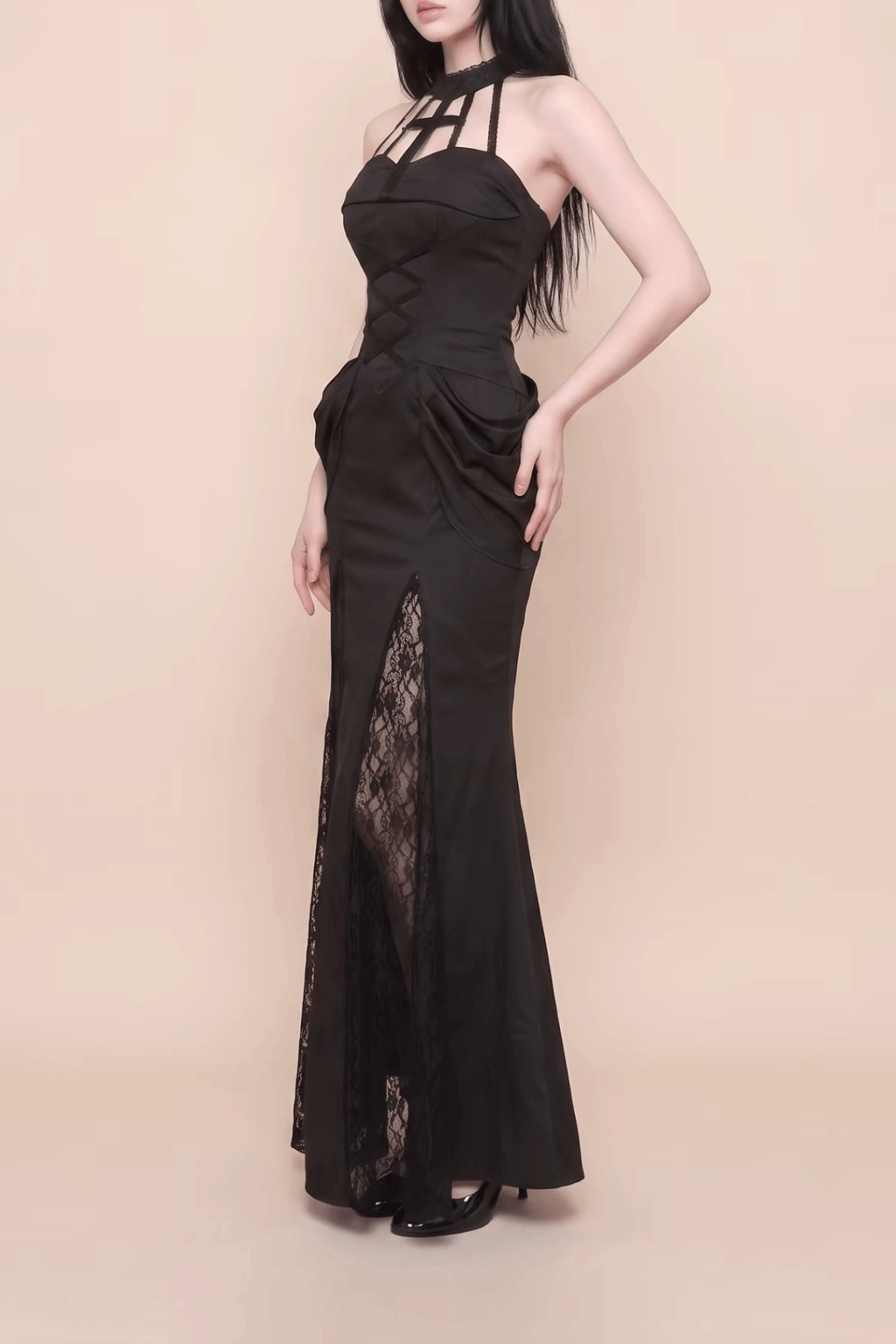 Nydia Gothic Halter Cutout Mermaid Dress Avalabel