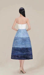 BLUE RIPPLE HALTER MIDI DRESS Avalabel