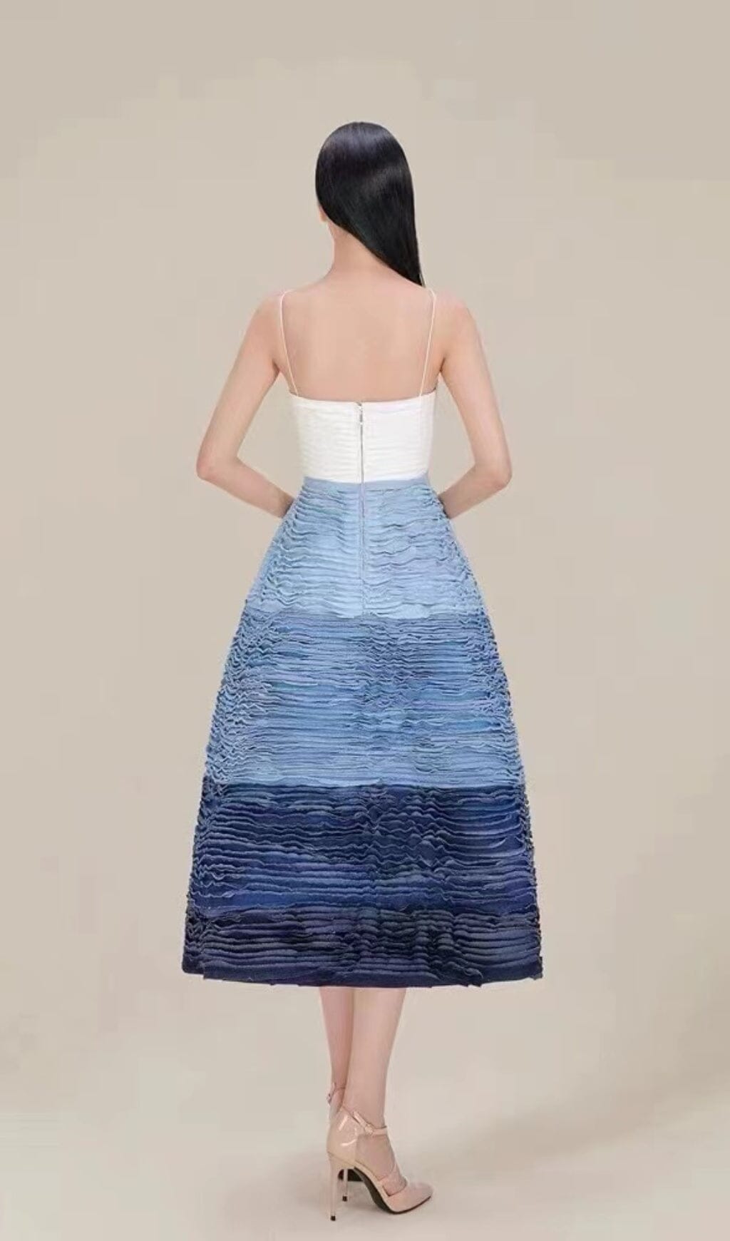 BLUE RIPPLE HALTER MIDI DRESS Avalabel