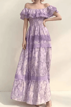 Kate Off Shoulder Ruffled Trim Floral Tiered Dress Avalabel