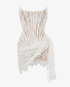 White Lace Corset Draped Mini Dress Avalabel