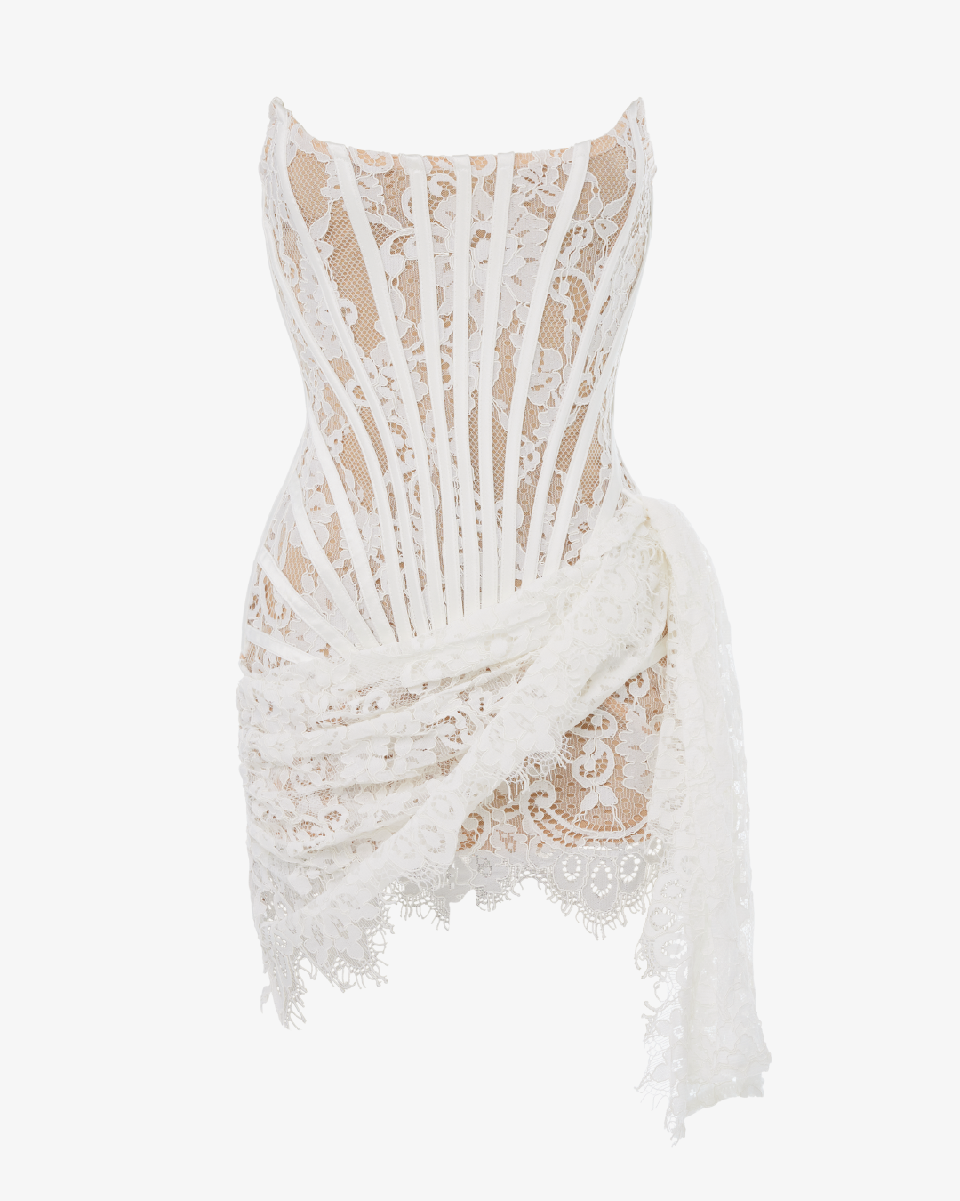 White Lace Corset Draped Mini Dress Avalabel